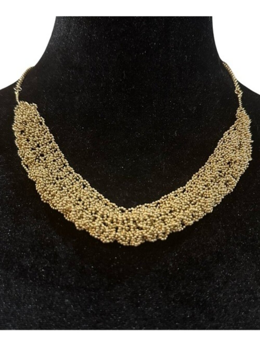 Mesh Bib Necklace Gold Tone Adjustable Length Women 20 Inch Length